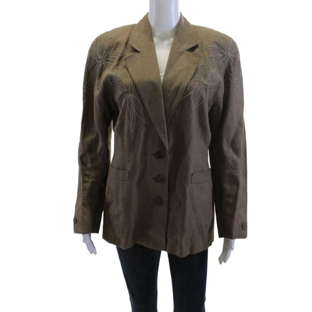 Escada Margaretha Ley Women Linen Floral Blazer Brown Button Size 38